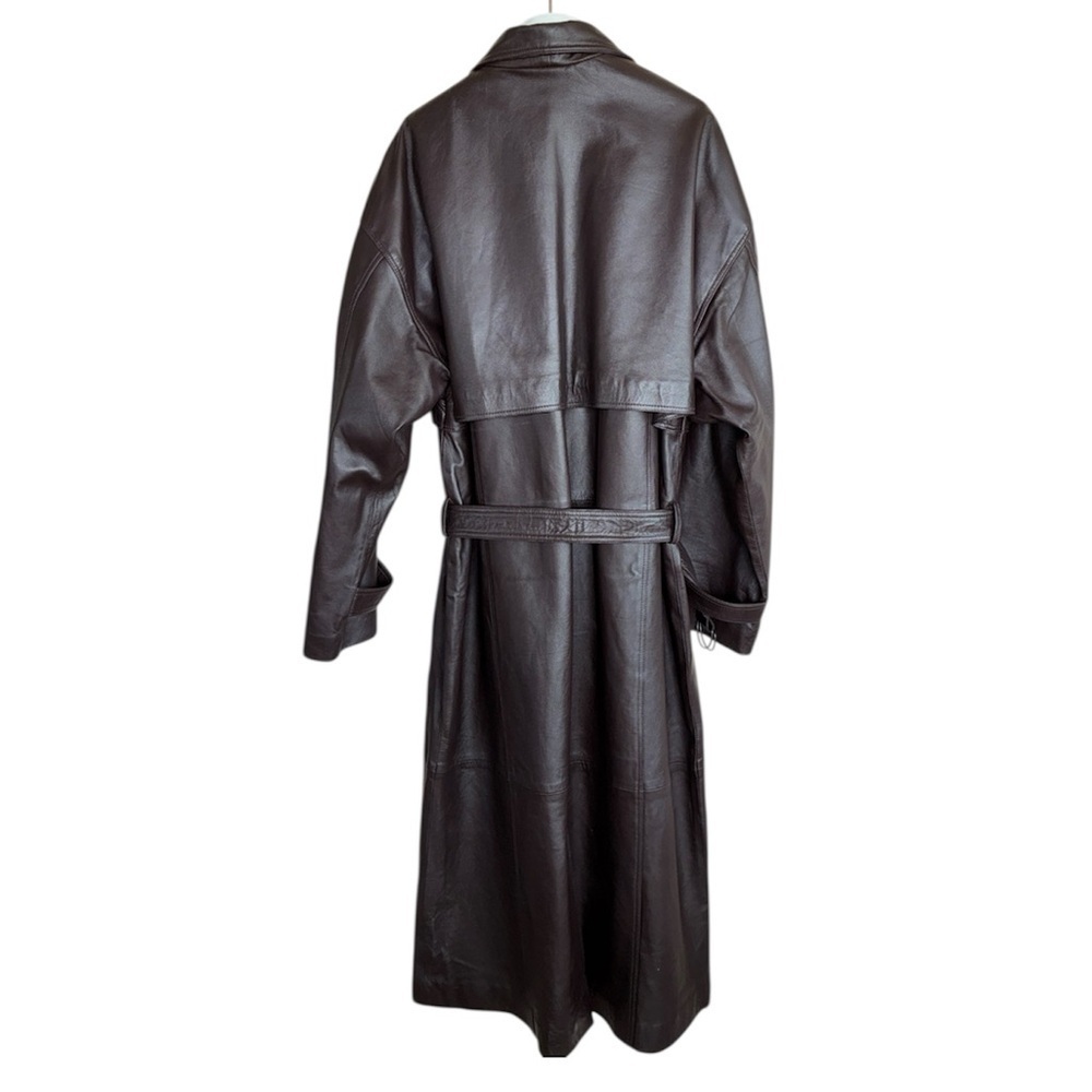 Deerskin Trading Post Leather Trench coat, Chocolate brown, Belted. Unisex. 1X - Picture 3 of 17